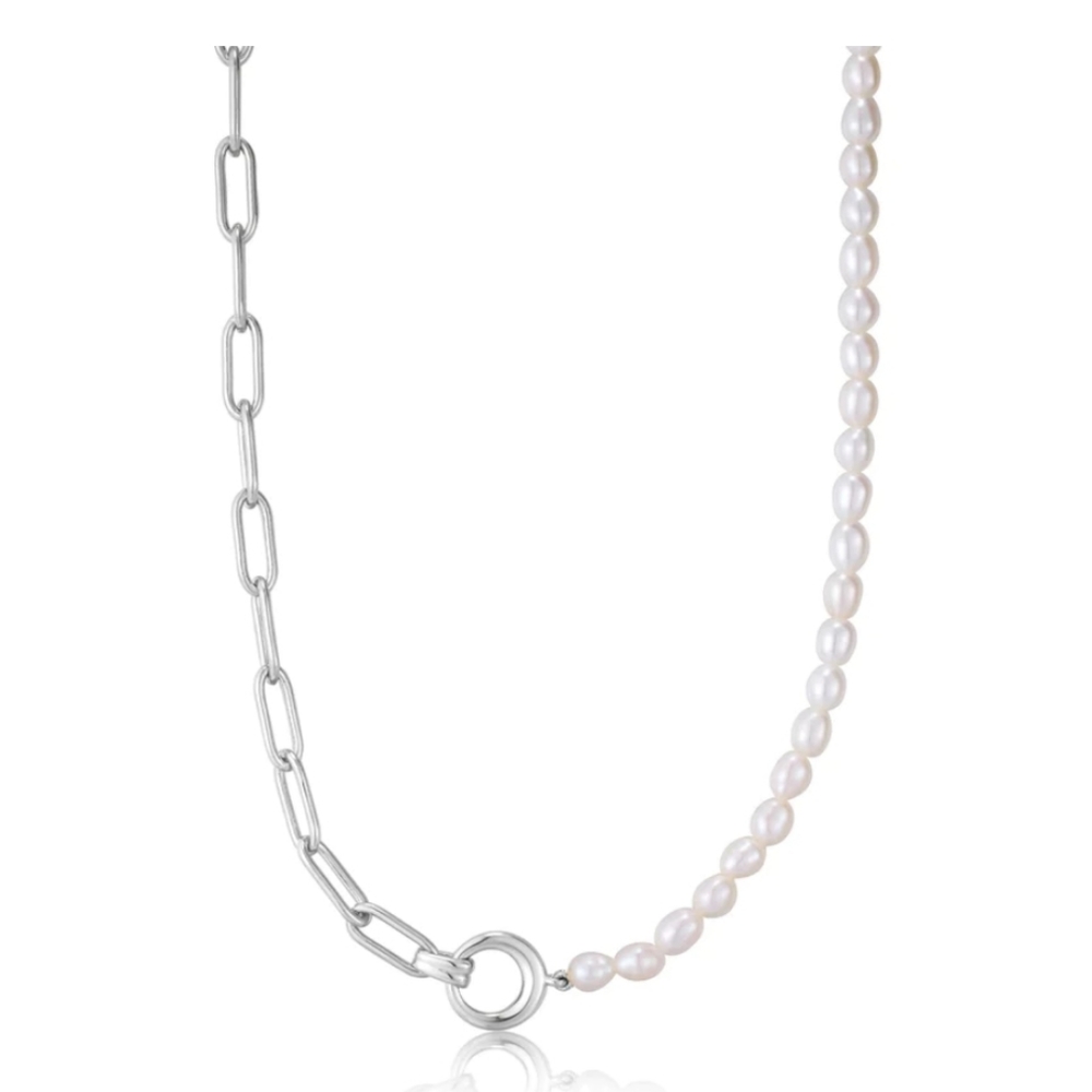 Ania Haie Silver Pearl Chunky Link Chain Necklace New